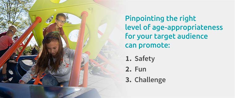 Pinpointing the right level of age-appropriateness for you target audience can promote safety, fun, and challenges.