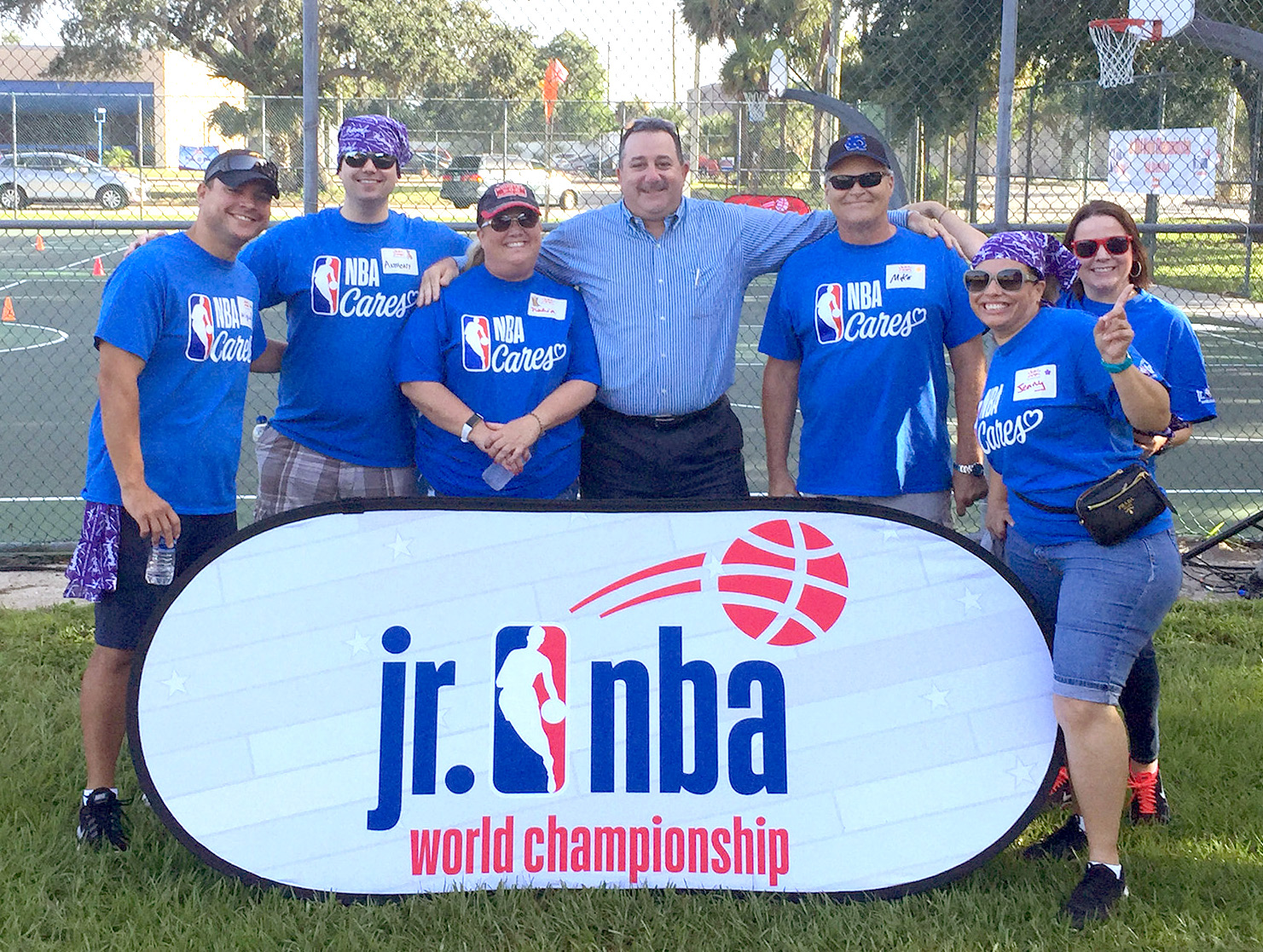 KaBOOM! volunteers helping NBA Cares build playground.