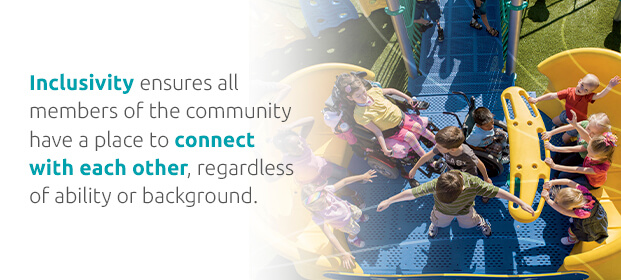 children playing together on inclusive equipment