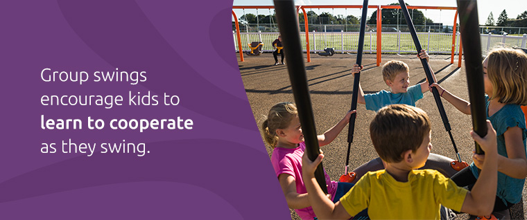 children on group swing