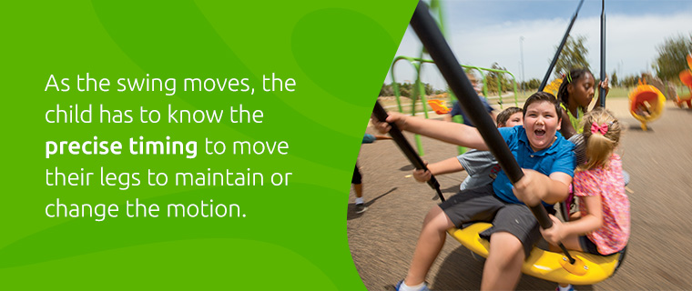 Children moving on group swing