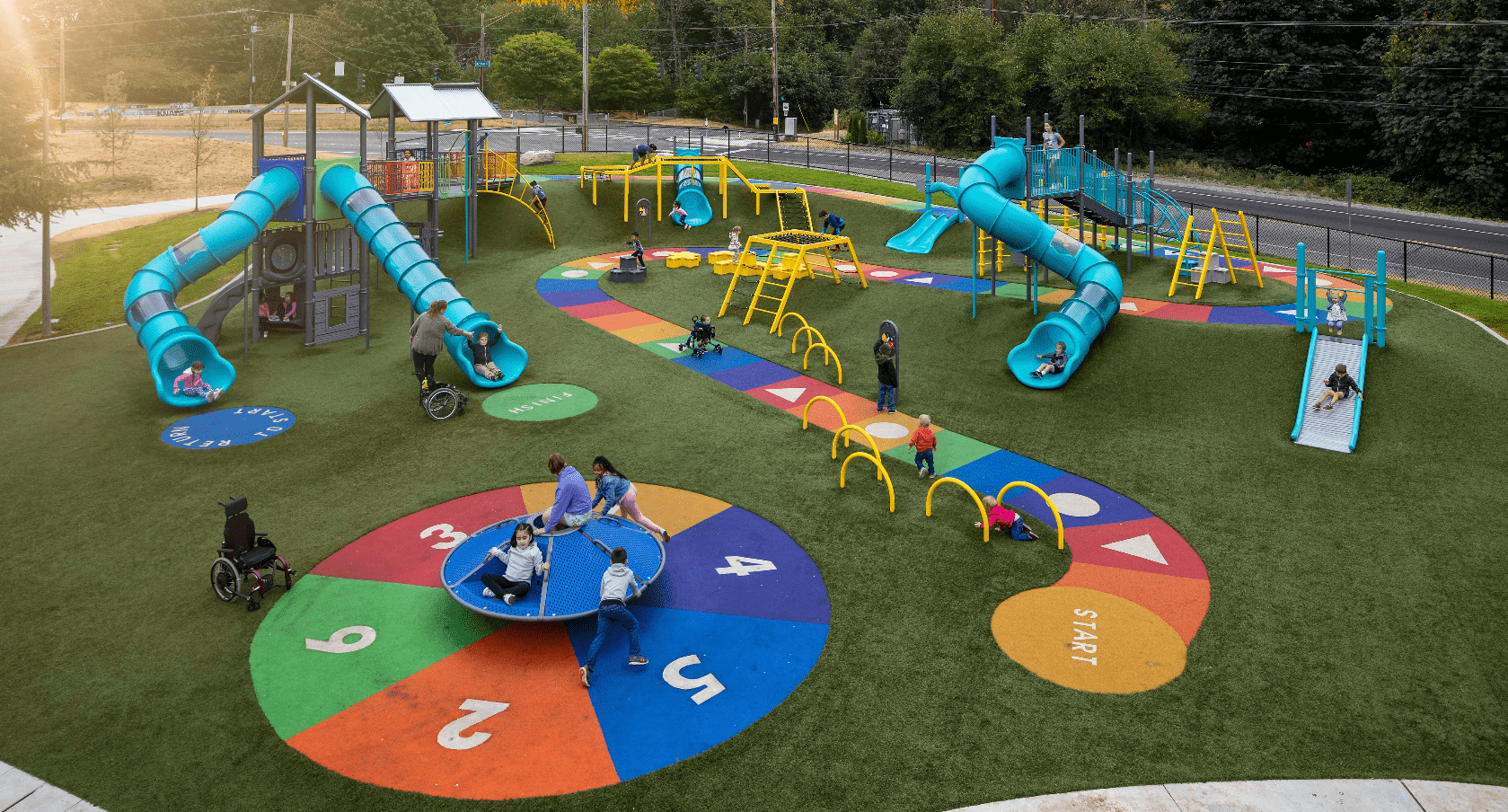 Kids playing on an inclusive playground