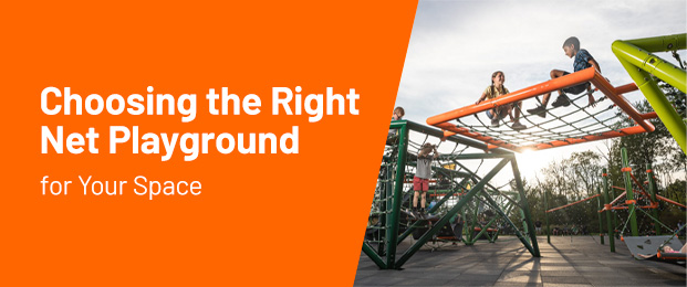 Kids climbing and sitting on nets on a playground